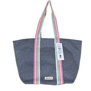 Wild fox gray jersey tote bag with striped Double straps Great Gift Idea NEW